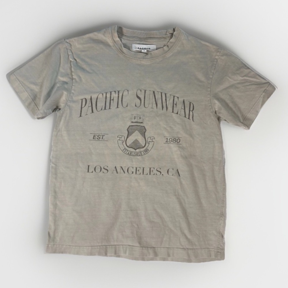 PACSUN Pacific Sunwear Graphic T Shirt Mens Small‎ Tan Short Sleeve Los Angeles